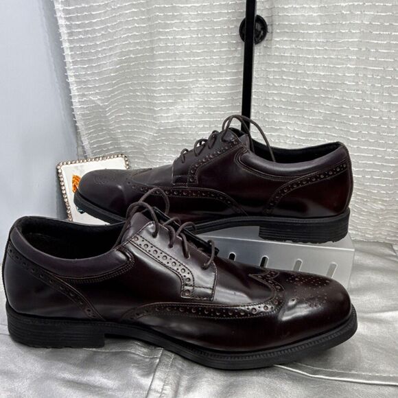 Rockport Walkability Adiprene Adidas Hydroshield Burgundy Wingtip Shoes Mens 14W - Picture 3 of 14